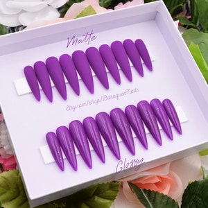 Neon Amethyst Purple Press-On Nails Reusable Gel Manicure Kit Dark Fake Nails Budget-Friendly Solution for Stunning Nails Custom Nail Shapes