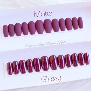 Plum DIY Press-On Nails for an Instant Nail Makeover Matte or Glossy Fake Nails Berry Purple Gel Colors Changeable Painted by Hand