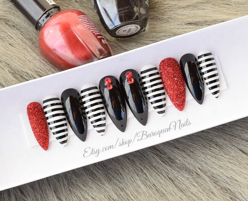 Ready To Ship Halloween Press On Nails Striped Witch Nails Etsy