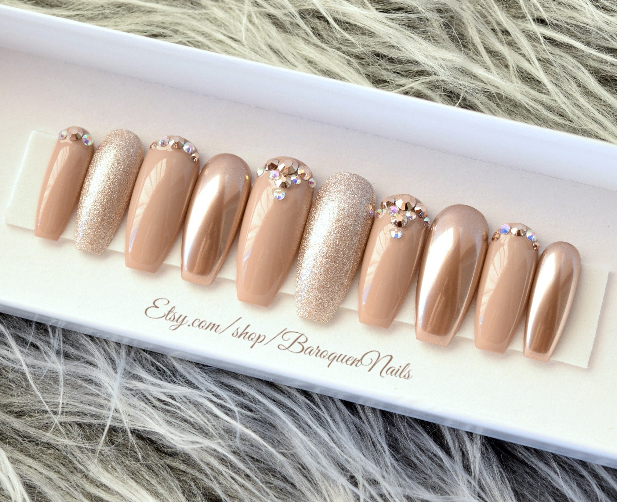 Champagne Chrome Press on Nails Nude Nails Rose Gold Glitter - Etsy Champagne Chrome Press on Nails Nude Nails Rose Gold Glitter - Etsy