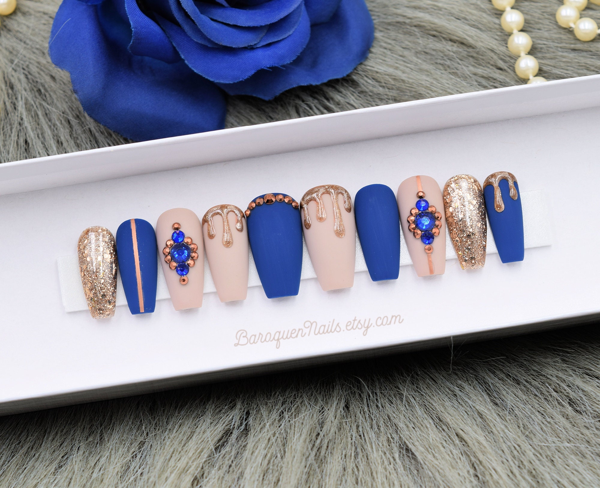 Gold & Royal Blue Nails Nude Press on Nails Navy Blue - Etsy UK Gold & Royal Blue Nails Nude Press on Nails Navy Blue - Etsy UK