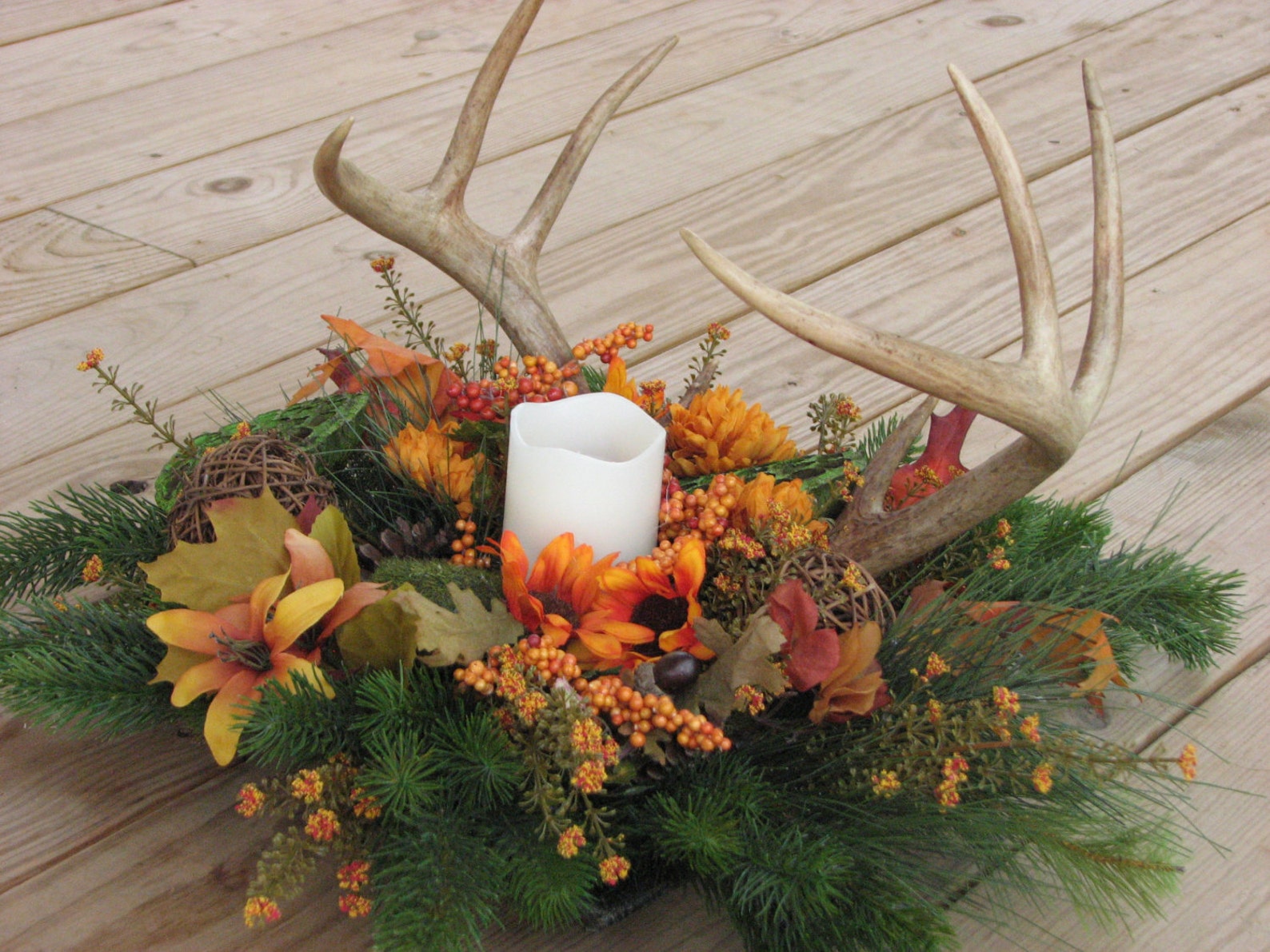 Real Deer Antler Silk Flower Arrangement for Camo Wedding Man Etsy