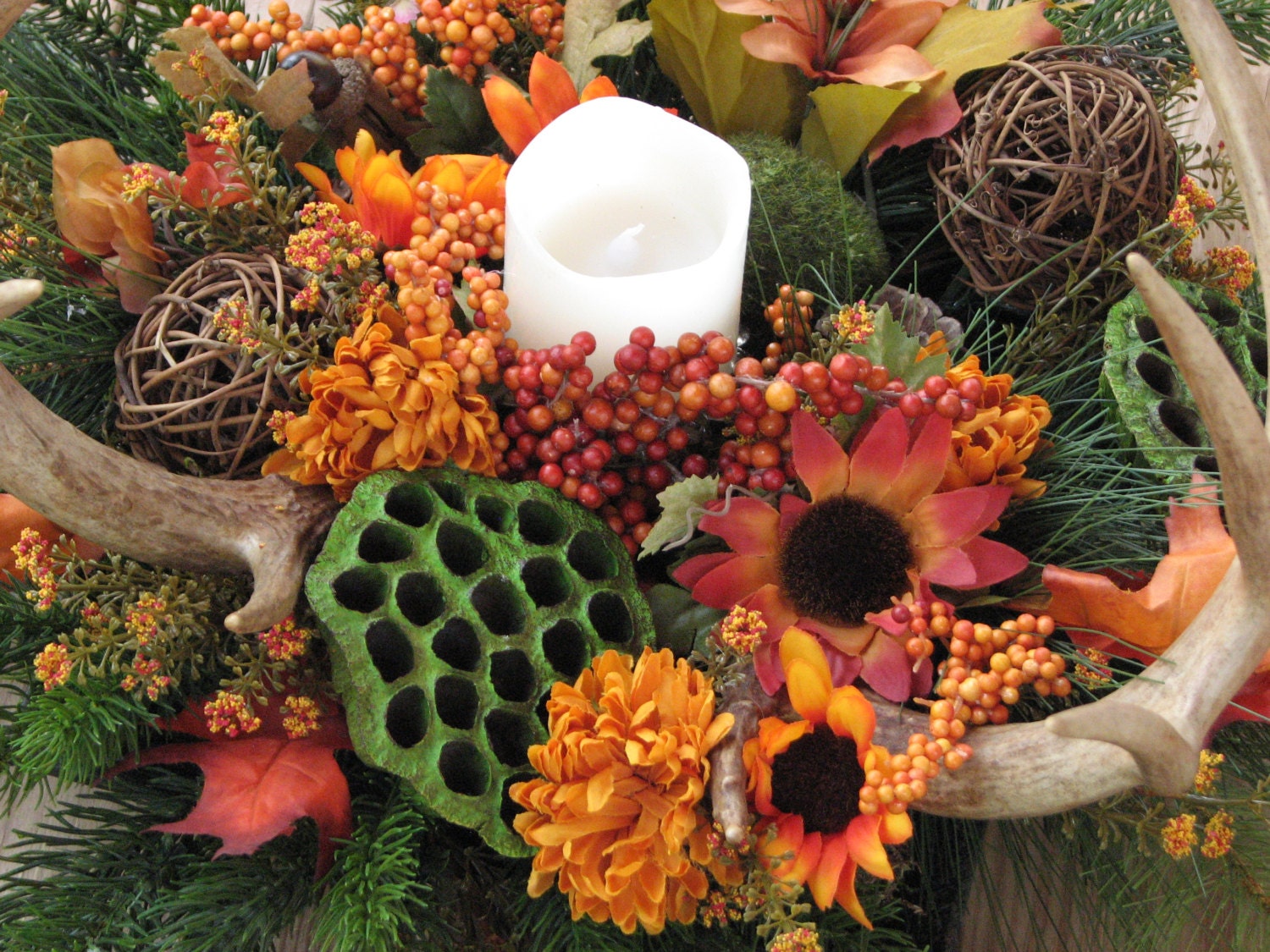 Real Deer Antler Silk Flower Arrangement for Camo Wedding Man Etsy