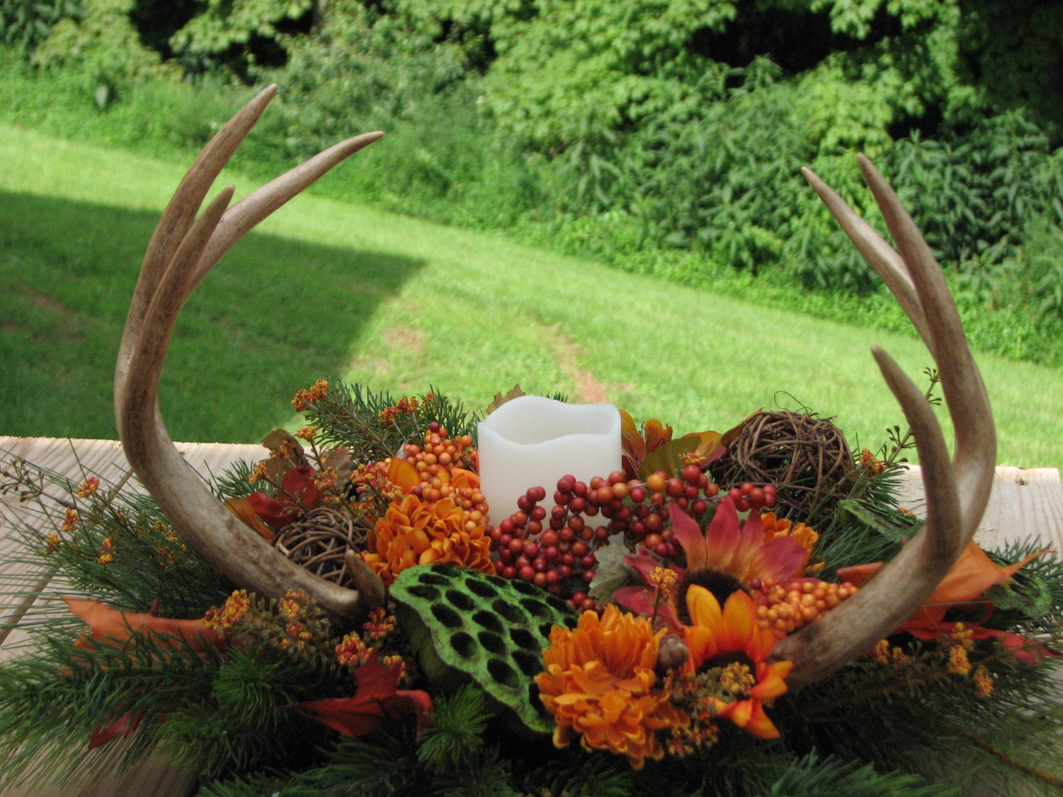 Real Deer Antler Silk Flower Arrangement for Camo Wedding Man Etsy