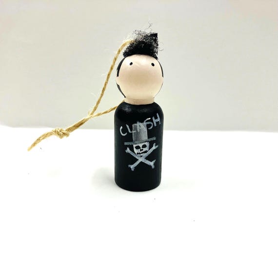 Joe Strummer inspired Christmas Ornament: Hand-Painted Peg Doll