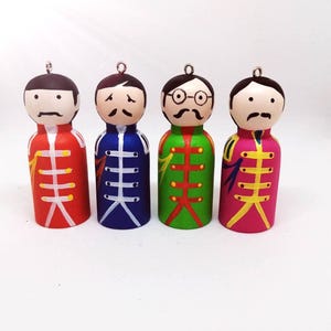 The Beatles Ornaments: Hand-Painted Peg Doll Decorations