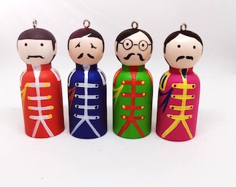 The Beatles inspired Ornaments: Hand-Painted Peg Doll Decorations