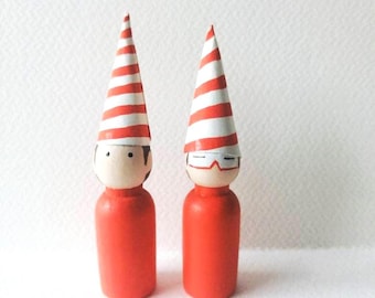 Handbemalte von Pet Shop Jungen inspirierte Peg-Puppen - 5 cm aus lackiertem Holz