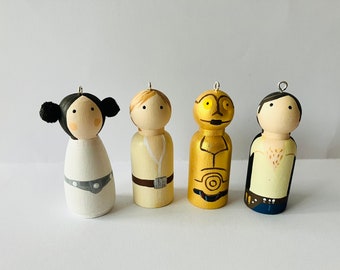 Hand Painted Star Wars inspired Peg Doll Christmas Ornaments