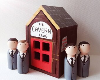 Handpainted Cavern Club with The Beatles Peg Dolls