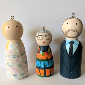 The Great British sewing bee peg dolls, sewing bee, sewing bee ornaments, sewing bee gifts, sewing bee peg dolls