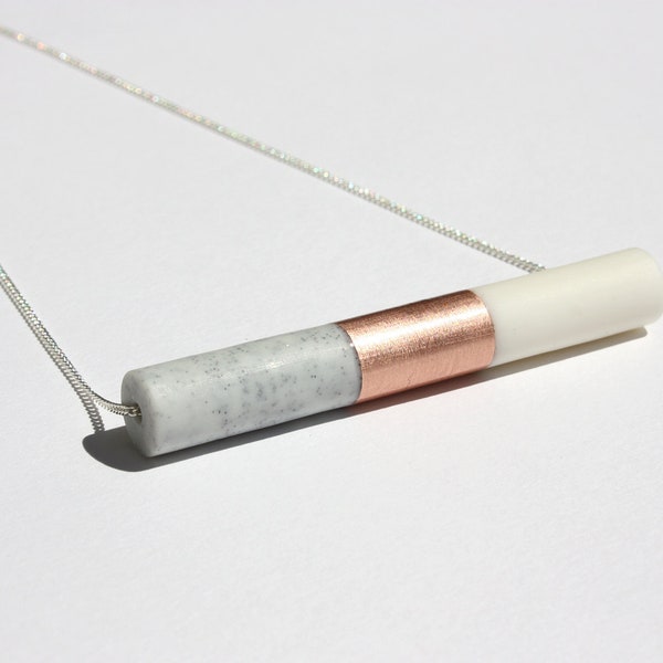 Necklace with a minimalist resin and copper large tube pendant on a silver plated chain or an adjustable nylon thread - NAÏCA // 10