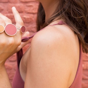 Disc ring with copper, resin and natural ocher pigments on a silver plated adjustable copper support available on 2 diameters // OXYDE image 1