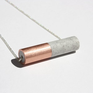 Necklace with a bimaterial copper and mineral resin tube pendant for a minimalist and refined style on a silver plated chain - NAÏCA // 07