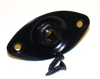 Replacement Oval Jack Plates for Electric Guitar. Black, Chrome, or Gold - Fitted Output Jack