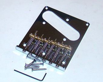 Contemporary Style Six Saddle Flat Bridge For Telecaster - Chrome - Six Brass Saddles
