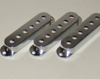 Single Coil Pickup Covers For Fender® Strat®, Chrome Finish, 52mm Pole Spacing
