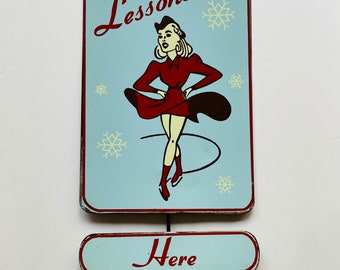 Vintage kunstschaatsbord - schaatsen!  Afbeeldingen uit de jaren 50: zo charmant! Metaal