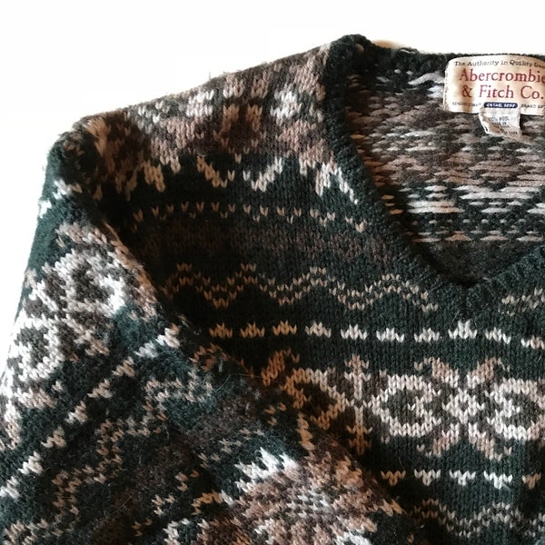 Abercrombie Scandinavian Sweater - Fantastic - Old School Abercrombie & Fitch Chocolates Cream Hunter Green -Fair Isle Pattern -