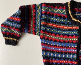 Kids Scandinavian Sweater  Nordic Folk Pattern Style - Handknit - Amazing Colors!