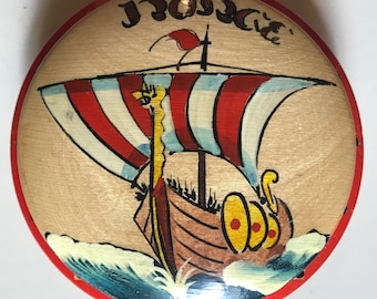 Viking Ship Box - Norway Folk Art Painted - Scandinavian Honey Maple - Made in Norway - Norwegian Alpine Farmhouse Decor