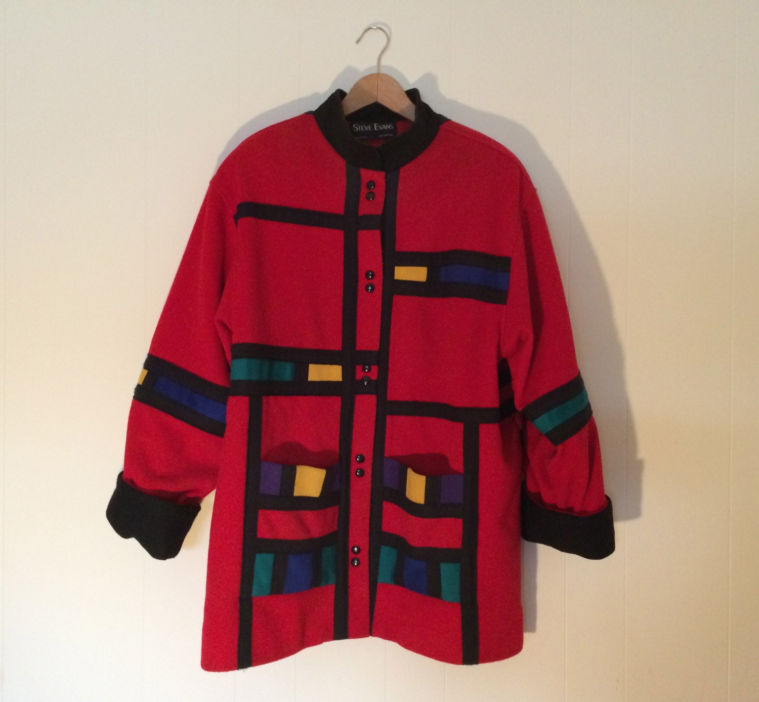 Wild Retro Coat love This Cherry Red Wool W Geometric | Etsy