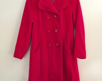 Pink Velvet Coat in Lipstick Pink! - Stunning Double Breasted Jacket - Canada Made - Holiday Jacket in Classic Style