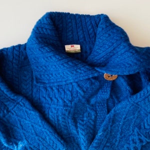 Irish Fisherman Sweater  - Love the Blue! - Unusual Short Style - Fantastic Hand Knit - Yummy Cream Wool Cable Knit - Ireland -