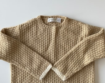 Irish Fisherman Sweater - Orvis - Yummy Latte Tone Wool Cable Popcorn Knit - Pockets! - Rich Thick Chunky Cable  Knit -