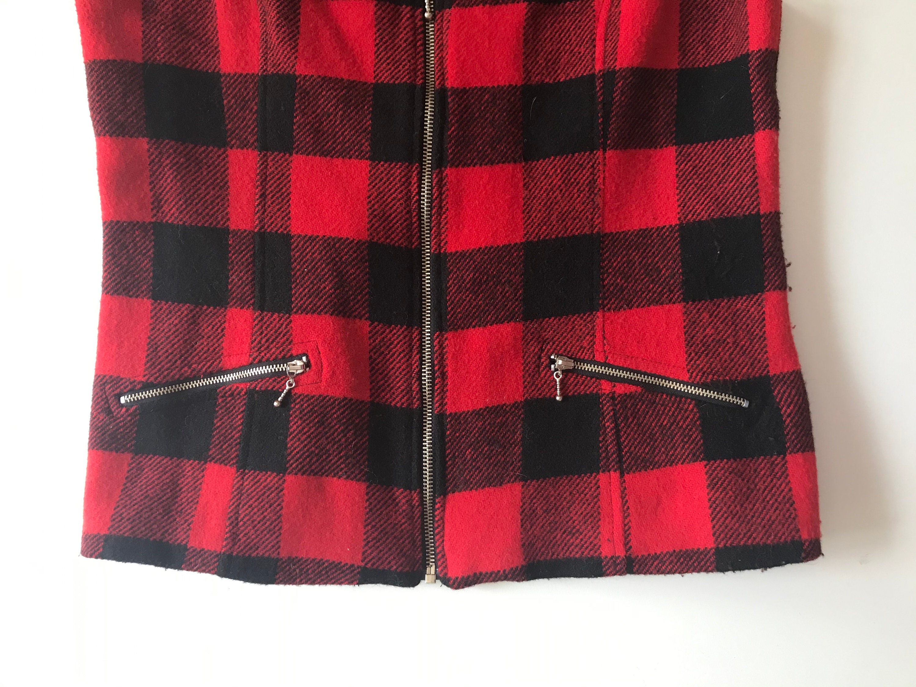 Black Red Check Vest Buffalo Plaid Coat Wool Rustic Cool Iconic - Etsy