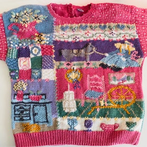 Folk Embroidered Sweater - Love! - Charming Floral Splashes - Rich Embroidery - Great Color Texture w Antique Store on the back! Hand Knit