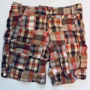 Patchwork Madras Plaid Shorts- Darling!  Cotton Plaids Stitched in Patchwork - Summer Preppy -