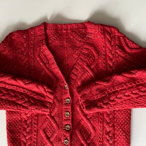 Fisherman Knit Sweater - Lovely Rustic Red w Charming Flecks Sprinkled Throughout! - Hand Knit Cardigan - Yummy Wool Knit