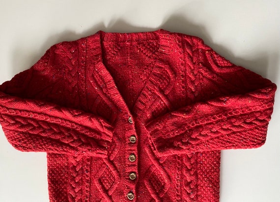 Fisherman Knit Sweater - Lovely Rustic Red w Char… - image 1
