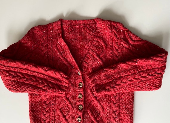 Fisherman Knit Sweater - Lovely Rustic Red w Char… - image 1