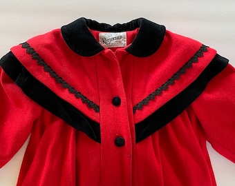 Girls Christmas Coat - Rothchilds -Charming Cherry Red w Charming Black Accents For Little Girl - Vintage