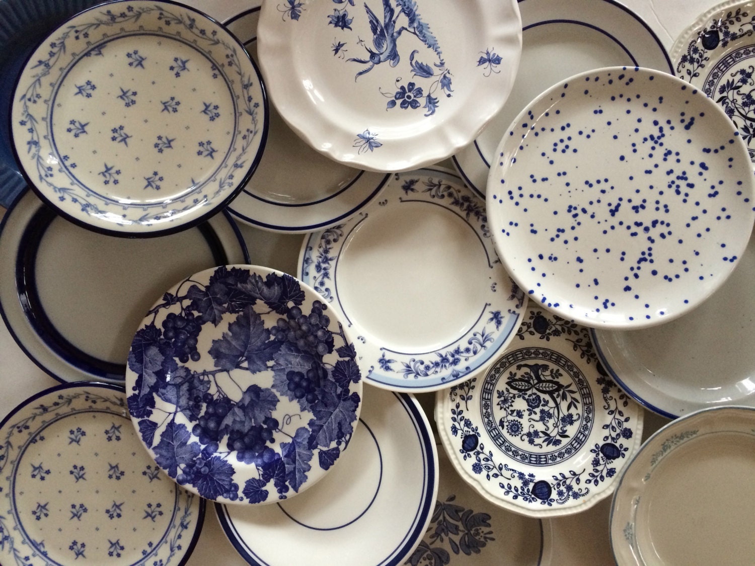 Blue White Salad Plates Mismatched Floral Stripe Asian Solid Cobalt Indigo Sky Blue Wedding Shower Cottage Farmhouse Priced Per Etsy