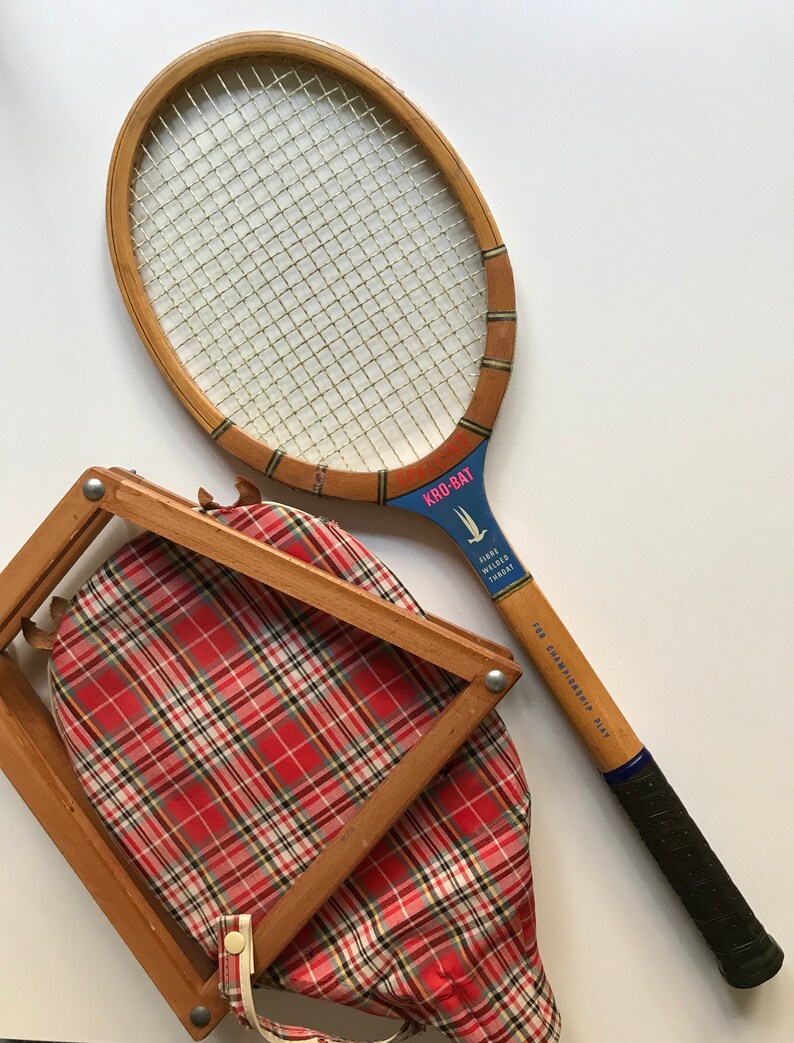 Vintage Tennis Racquet w Retro Plaid Cover & Wood Frame / So Etsy