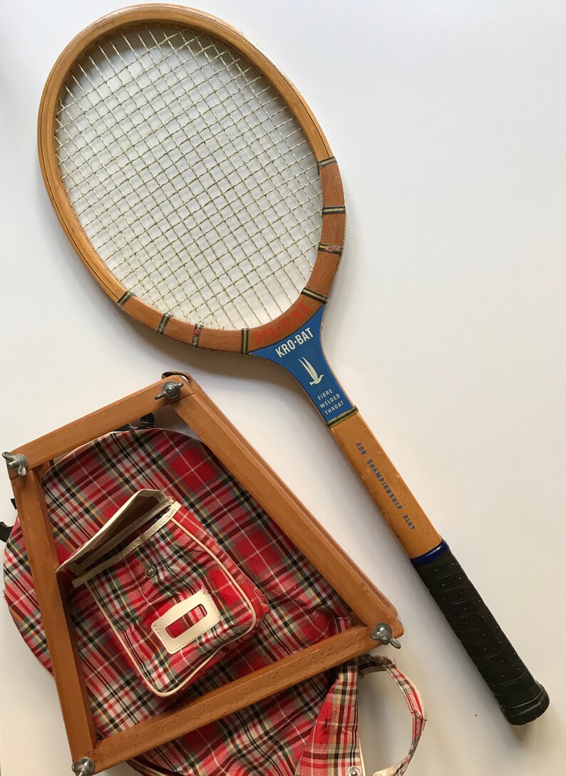 Vintage Tennis Racquet w Retro Plaid Cover & Wood Frame / So Etsy
