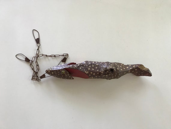 Vintage Fishing Lure Hand Carved Rustic Distressed Long Decorative