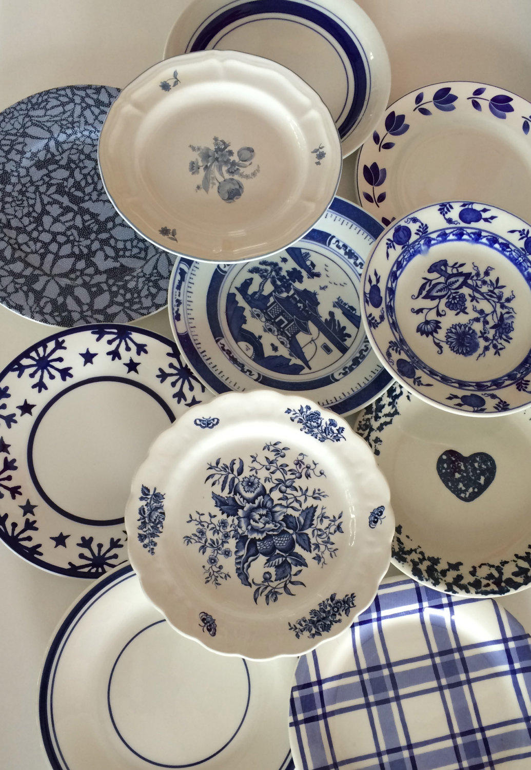 Blue White Salad Plates Mismatched Stripe Floral Spatter Etsy
