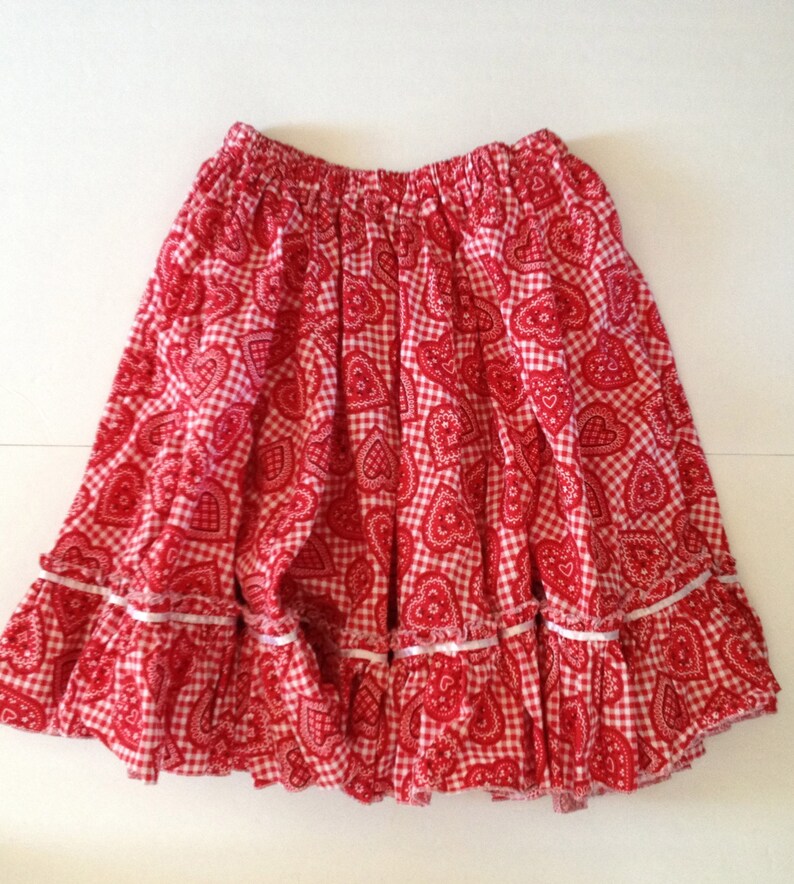 Red Bandana Skirt Cherry Gingham W Hearts Boho Prairie - Etsy