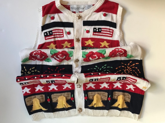 USA Sweater Vest- Love! - Stars Bells Fireworks F… - image 1