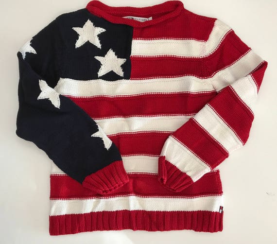 USA Flag Sweater Vintage Tommy So Cool Cotton Hand Knit | Etsy