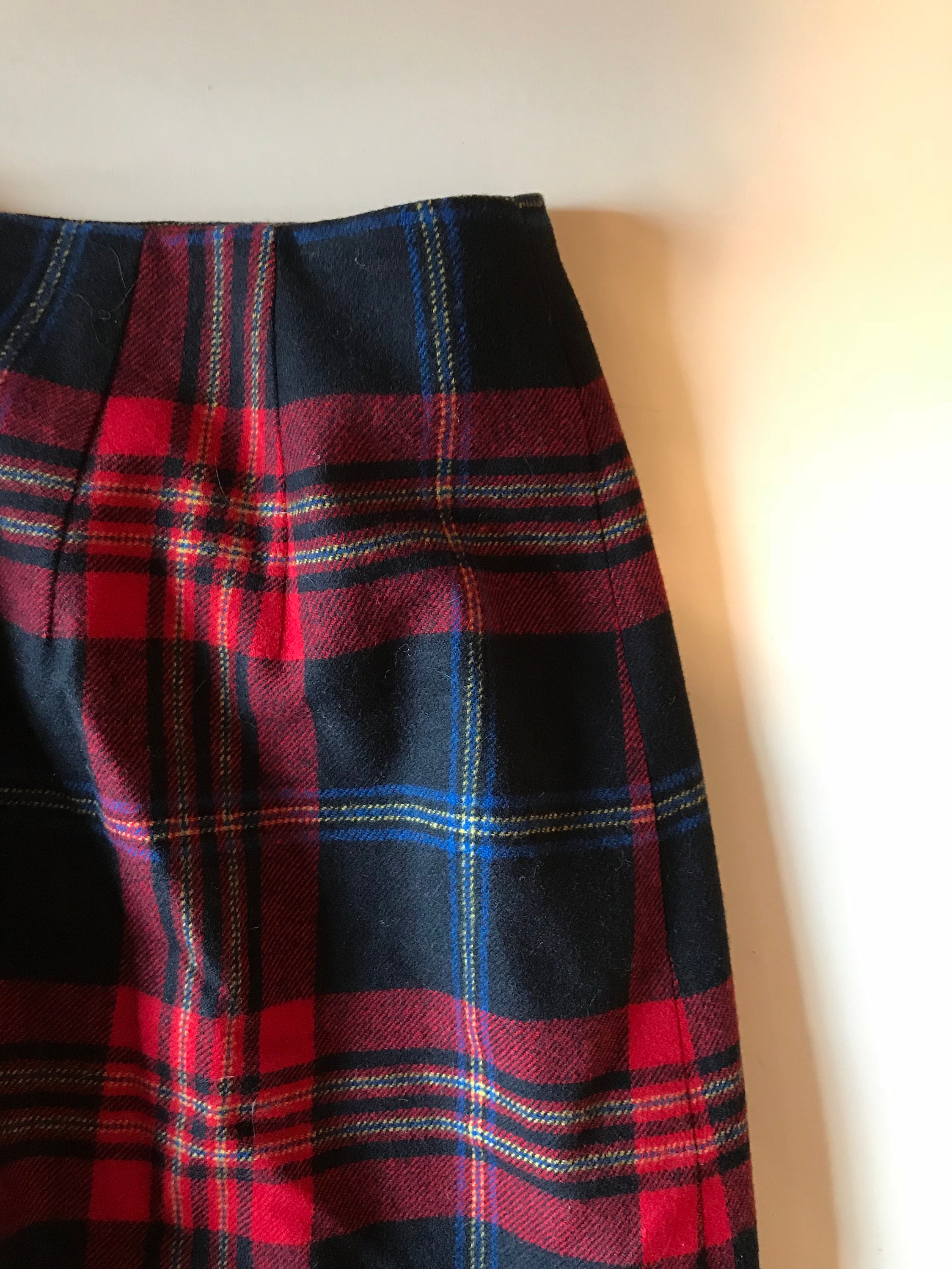 Jupe Longue Plissée Vintage Pendleton - Laine Vierge Rayée Noire - Fabriqué USA - Femme Taille 10