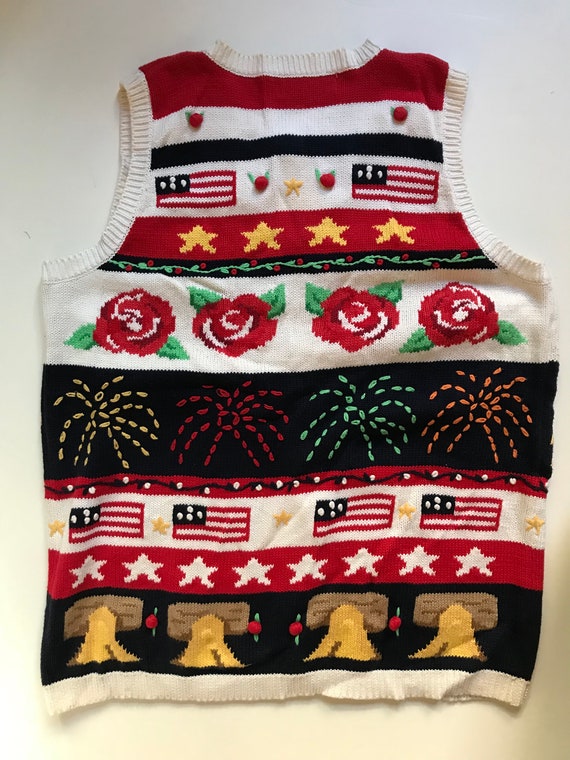 USA Sweater Vest- Love! - Stars Bells Fireworks F… - image 3