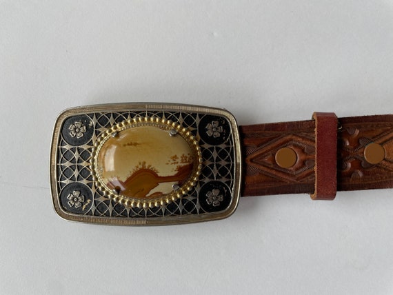 Vintage Cowboy Belt - Agate Belt Buckle - Love! - Hand 