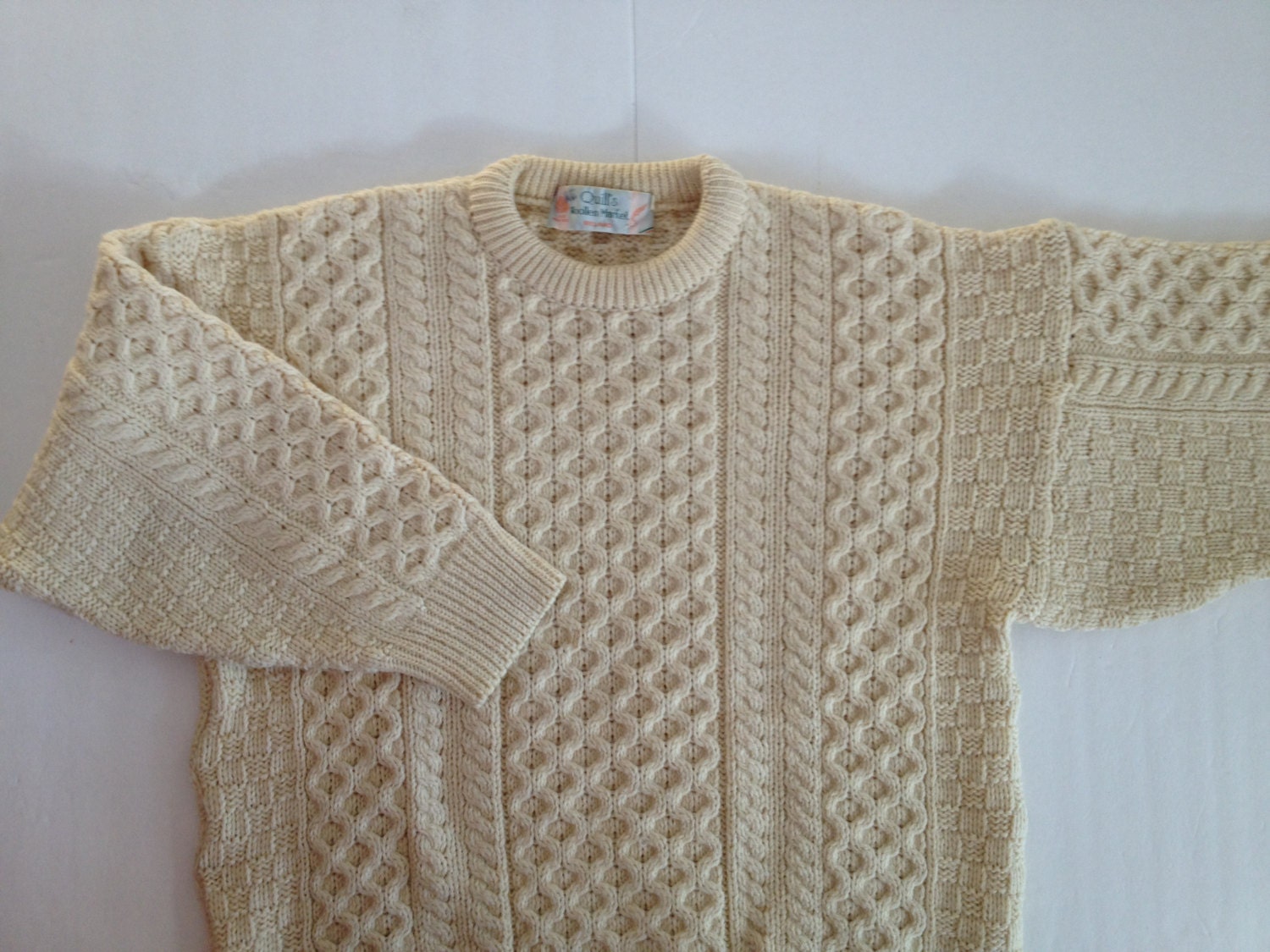 Vintage Oatmeal Cable Knit Chunky Sweater  M