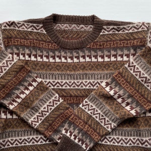 Alpaca Wool Sweater - So Cool - Geometric Design - Native Weave Textile in Chocolate Latte Cream