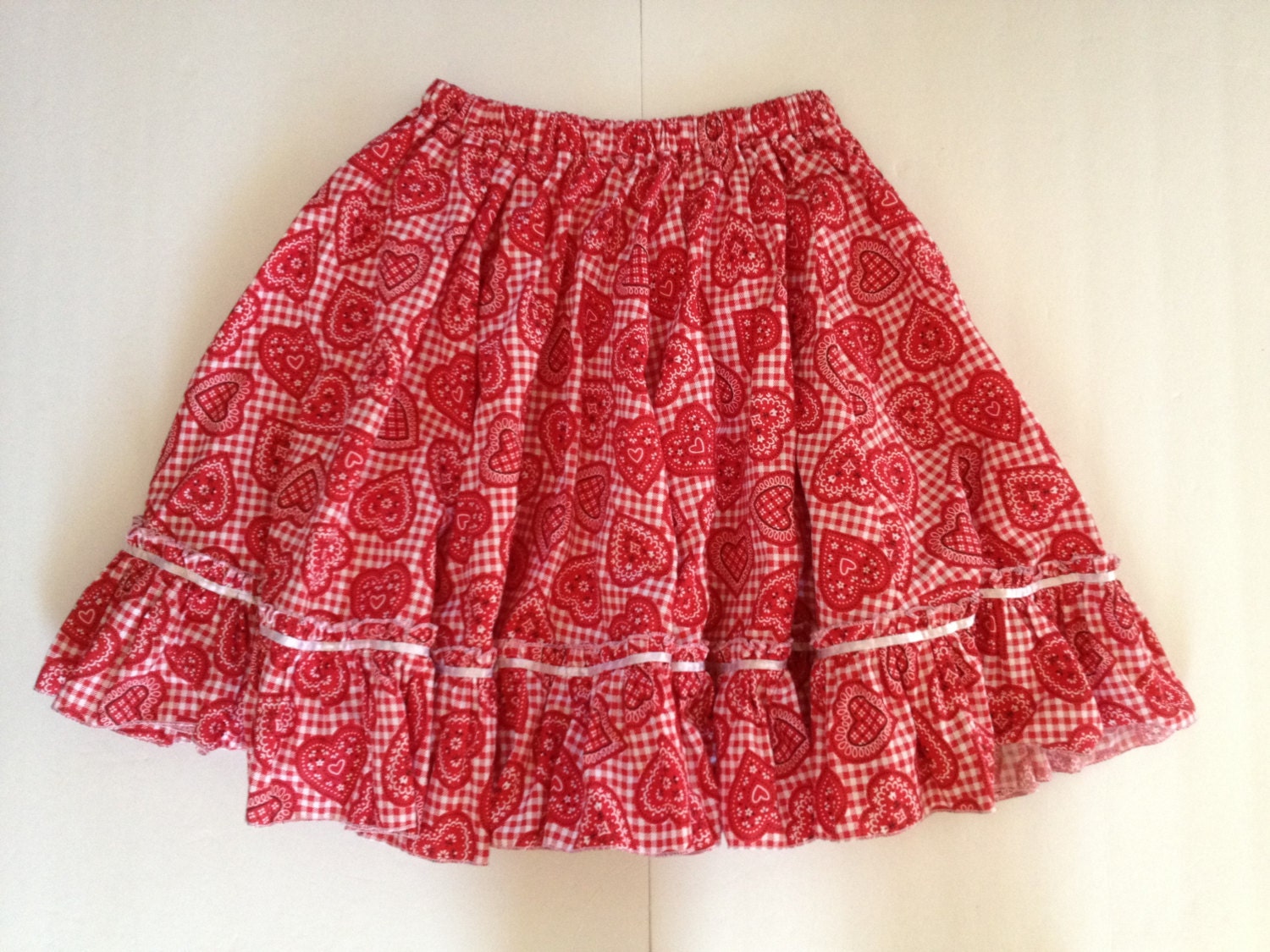 Red Bandana Skirt Cherry Gingham W Hearts Boho Prairie - Etsy